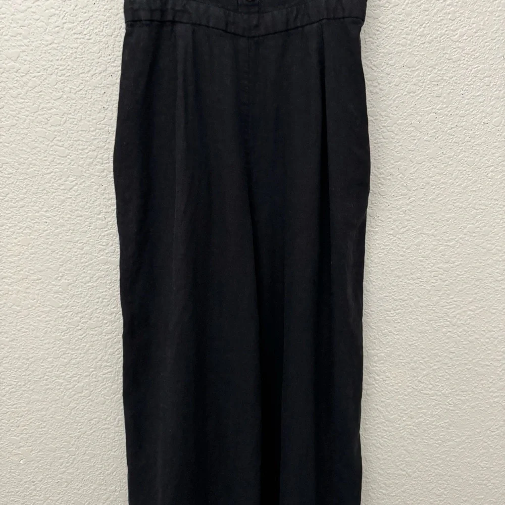 Zara Linen Blend Cropped Wide Leg Sleeveless Jumpsuit Black Size Small